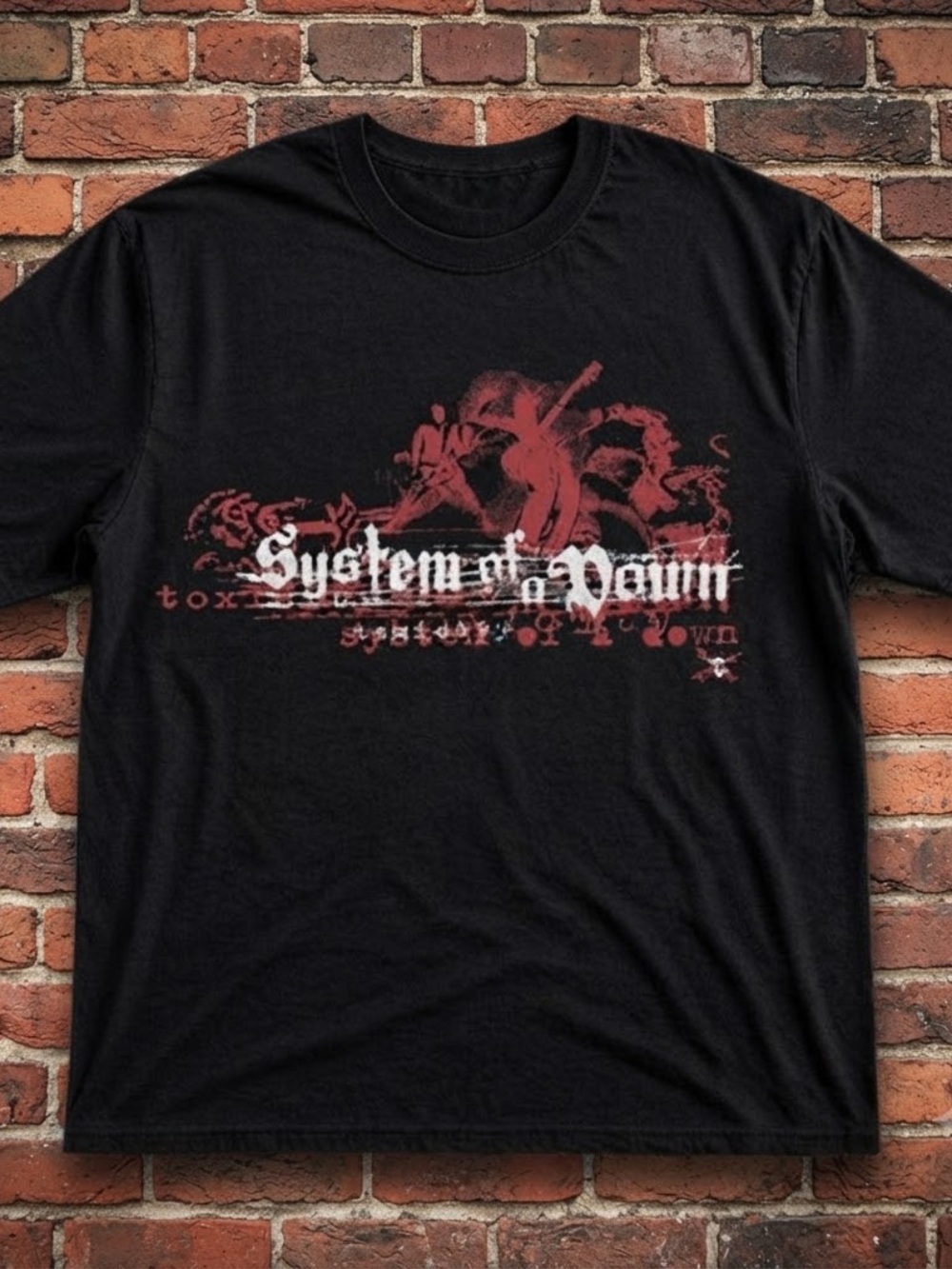 Gildan Black Long Sleeve Tee with Red and White Band Graphic